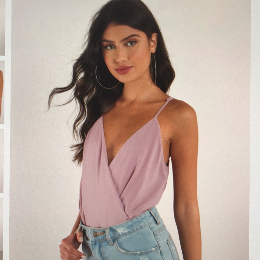 Tobi Mauve Sexy Deep Plunging Wrap Bodysuit sz M